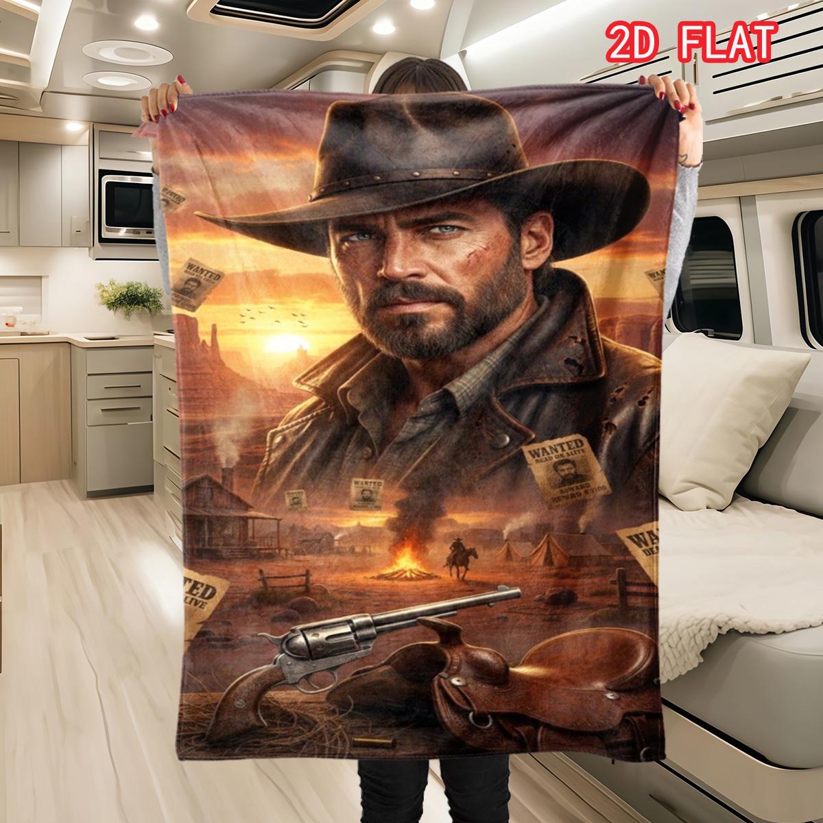 

Western Gunslinger Wanted Poster Blanket, Retro Desert Game Art Themed Soft Cover 80cm x 120cm