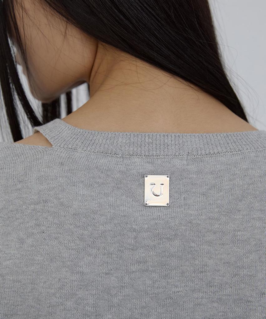 Uusoo Deep V-Neck Cotton Sweater_ Melange Gray