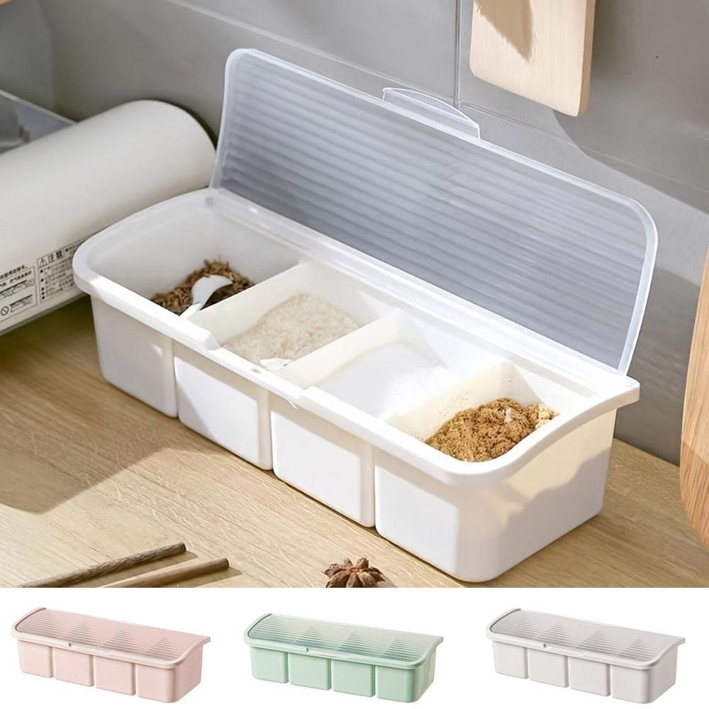 

Пластиковый контейнер для приправ с 4 отделениями, контейнеры для хранения приправ для ресторана светло-зеленый