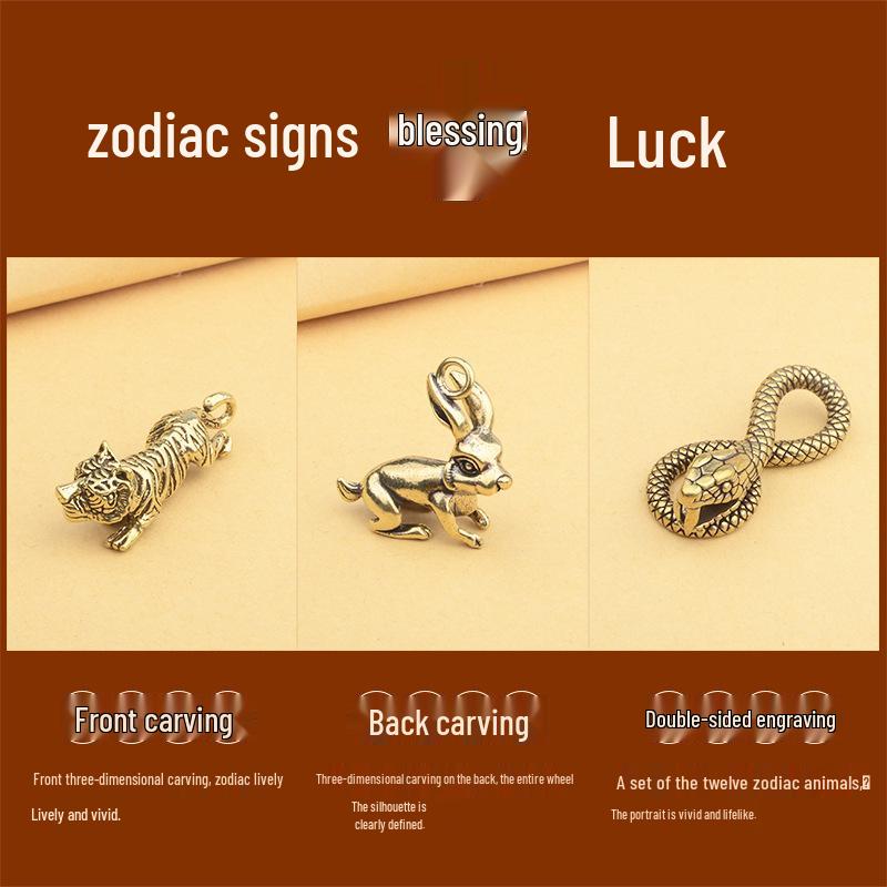 3D Zodiac Animals Pendant: Pure Brass & Copper Car Keychain Accessory