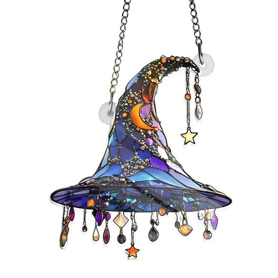 Witch Hat Hanging Ornament Sunlight Reflection 2D Acrylic Pendant Simulated Appearance Halloween Decoration