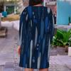 Women Plus Size V Neck Long Sleeve Printed Dark Blue Fitted Straight Dress
