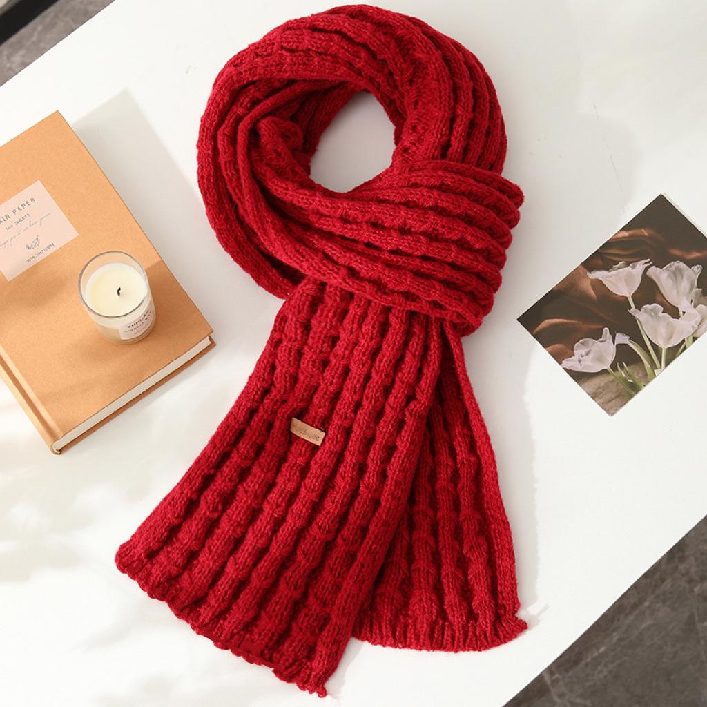 Winter Women's High-End Knitted Wool Scarf Korean Style Versatile Solid Color Warm Neck Warmer Thickened Couple Student Scarf