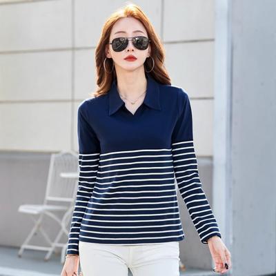 Γυναικείο Πόλο Μπλουζάκι Μακρυμάνικο Βαμβακερό Καθημερινό Γυναικείο Ρούχο Γκολφ Άνοιξη Καλοκαίρι Γυναικείες Μπλούζες Μπλουζάκια Μόδα Ριγέ Μπλουζάκια