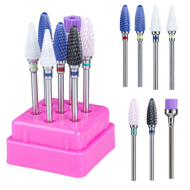 7pcs Ceramic Nail Drill Bits Set Milling Cutter for Manicure Machine Accessories Rotary Burrs Pedicure Cutter for Remove Gel Bit