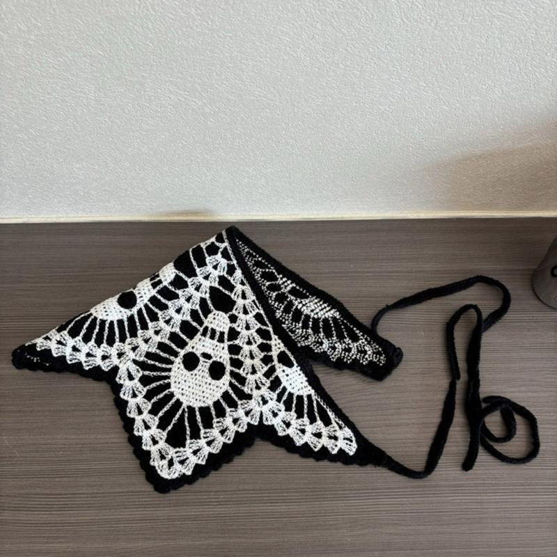 Elegant Skull Pattern Head Scarf Headband Dark Series Hairscarf Bandanas Headpiece for Halloween Party Photo Headscarf