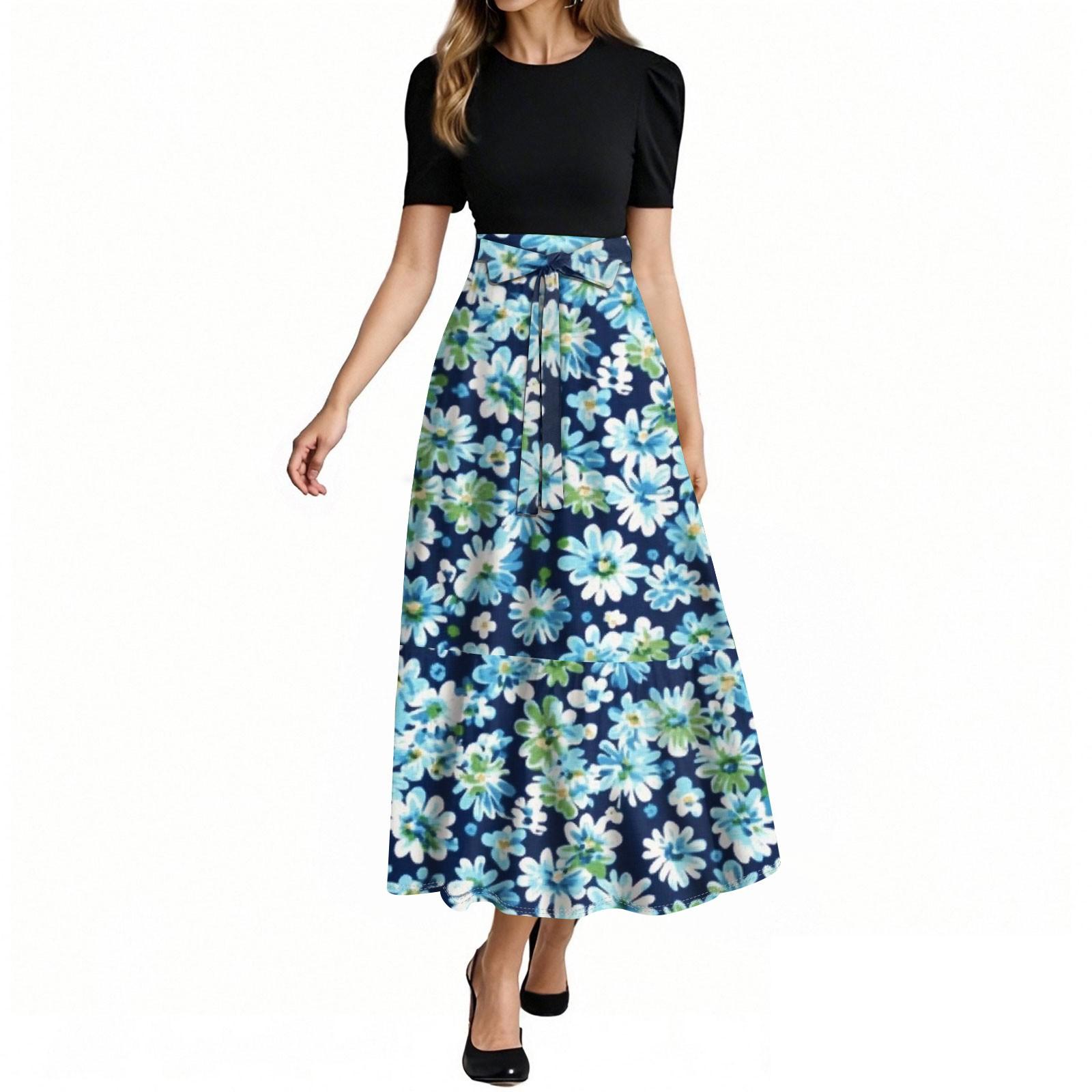 

Женское модное повседневное платье с коротким рукавом и круглым вырезом с цветочной вышивкой, элегантное, темпераментное XL