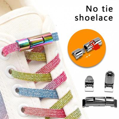 Nr. 8 Neue runde Schnürsenkel mit Druckverschluss ohne Bänder, Regenbogen-elastische Schnürsenkel, Turnschuhe für Kinder und Erwachsene, ohne Binden, 8 mm breite flache Schnürsenkel