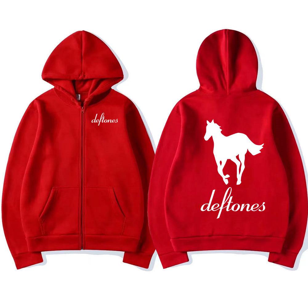Deftones Weißer Reißverschluss-Hoodie: Hip Hop Rock Band Sweatshirt