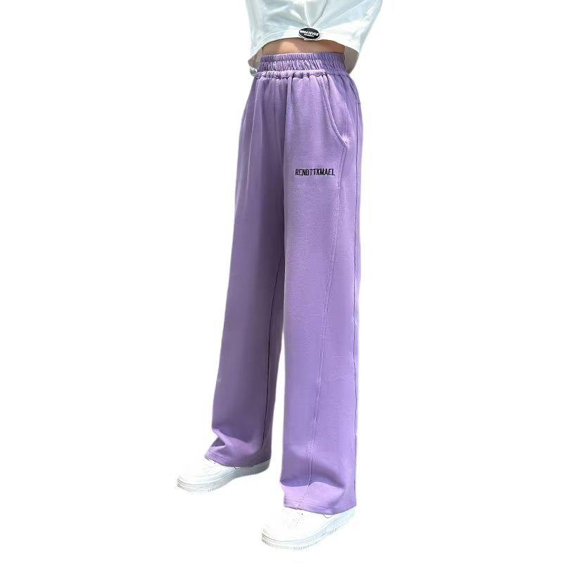 2023 New Style Girls' Velvet-Lined Wide-Leg Sports Pants for Spring and Autumn