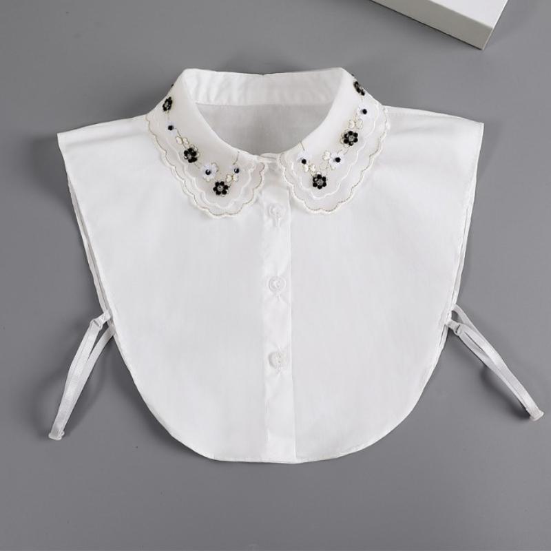 Perfect Match Korean Women'S Shirt False Collars Autumn Rhinestone White Cotton Fake Collar Decoration Ladies Half-Shirt Detachable Collars