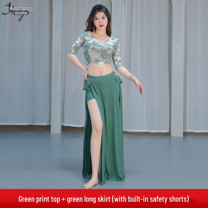 Oriental Mesh Print Belly Dance Performance Dress Set for Women