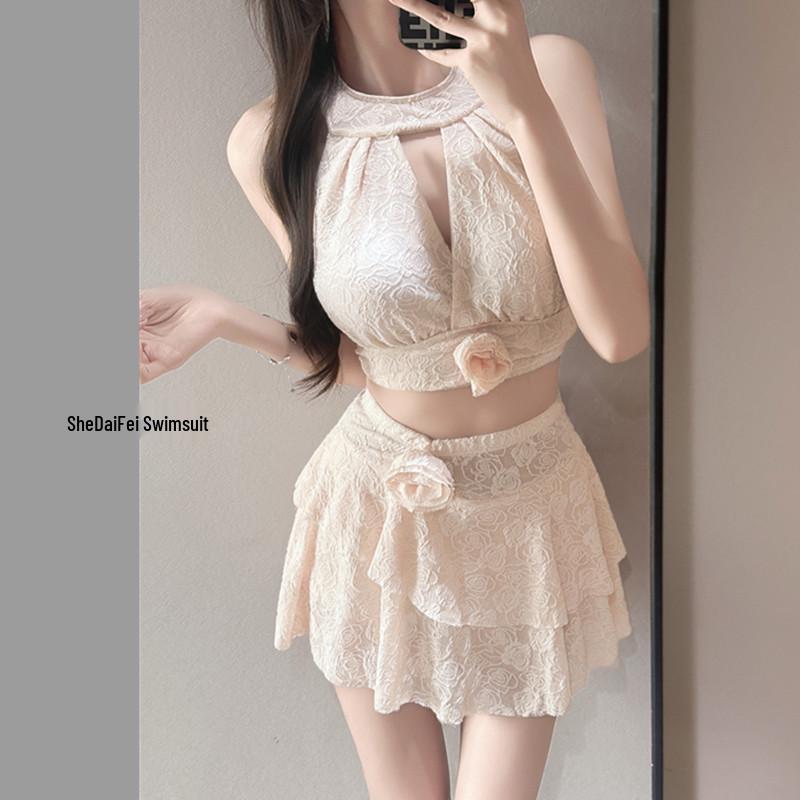 Шикарный 3D Цветочный Бикини 2026 - Высококачественный Раздельный Купальник для Женщин One Size (80-120 Jin) абрикосовый