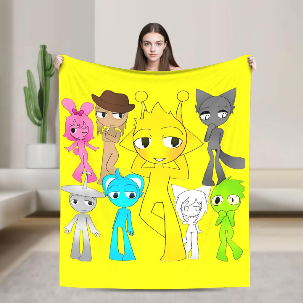 Sprunkis Game Blankets Fleece Novelty Breathable Throw Blankets for Chair Covering Sofa All Season