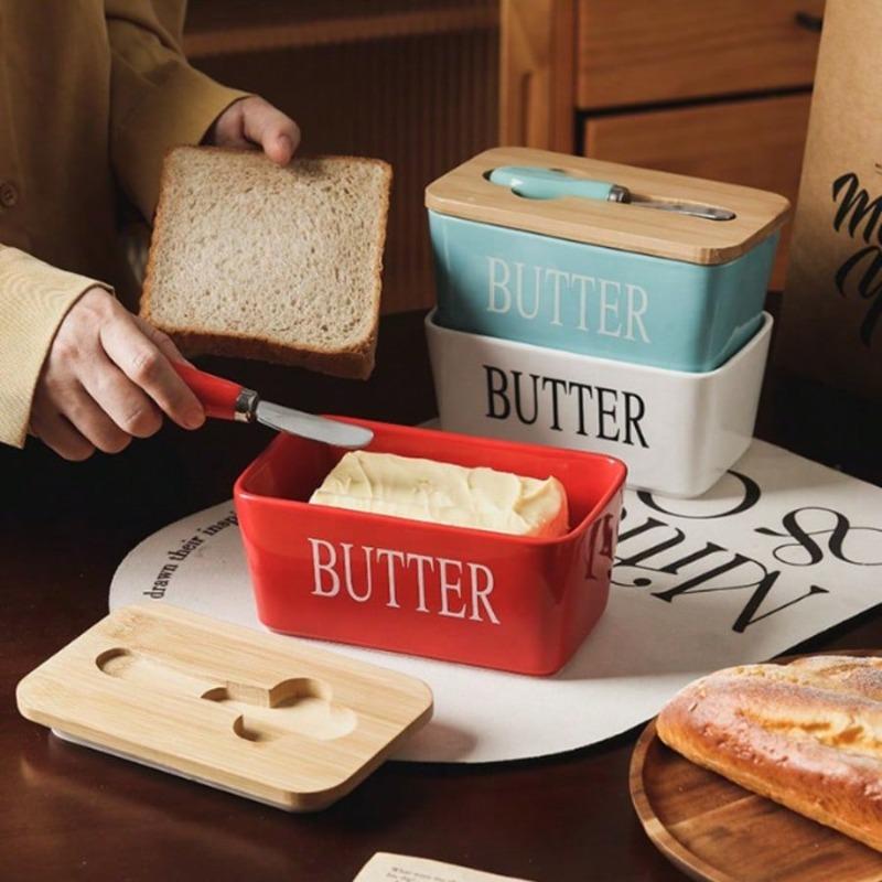 Ceramic Butter Cup with Lid and Knife Is Perfect for Cheese Yellow Oil Cans. Creative and Interesting Design Is Convenient