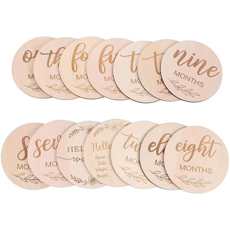 Xiaomi Wooden Wood Chip Month Souvenir Card Baby Growth Milestone Double Sided Laser Engraved Wooden Chip Newborn Photography Props