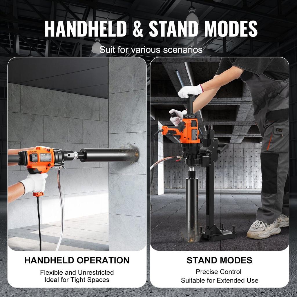 Core Drill Machine 0.8-6.3in Dia 2000W Handheld and Stand Core Drill Rig