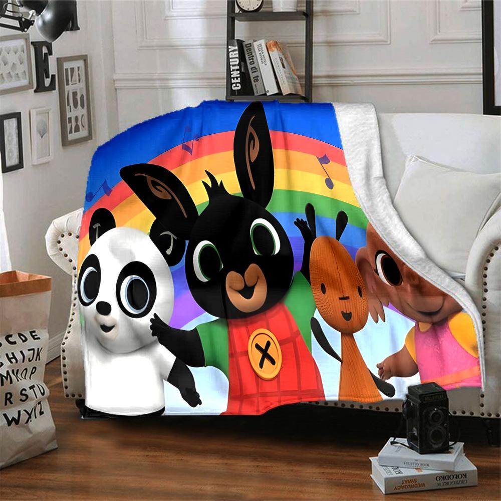 Rainbow Bing Friends Singing Flannel Blanket, Soft Polyester, Modern Design, All-Season for Camping, Travel, Gifts for holidays or birthdays