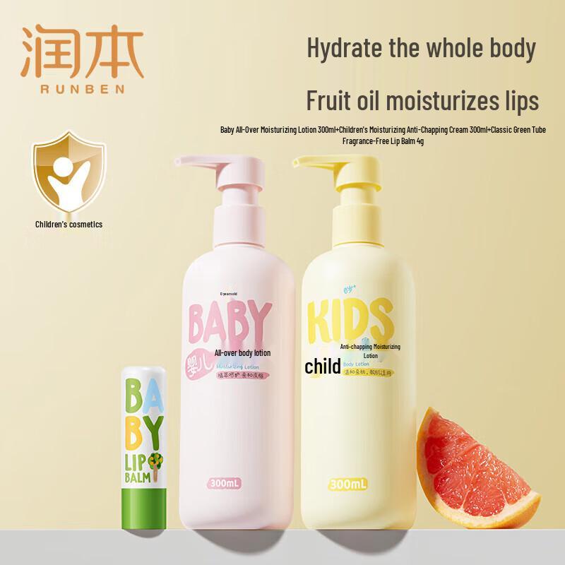 RUNBEN Kids Moisturizing Body Lotion & Lip Balm Set