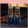 Vintage Feather Bohemian Earrings With Alloy Carving For Women Festival And Daily Use