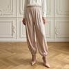 Women Satin Bloomers, High Waist Wide Leg Trousers, Pure Color Loose Fit Flowing Pants for Office Date Night Casual Daywear