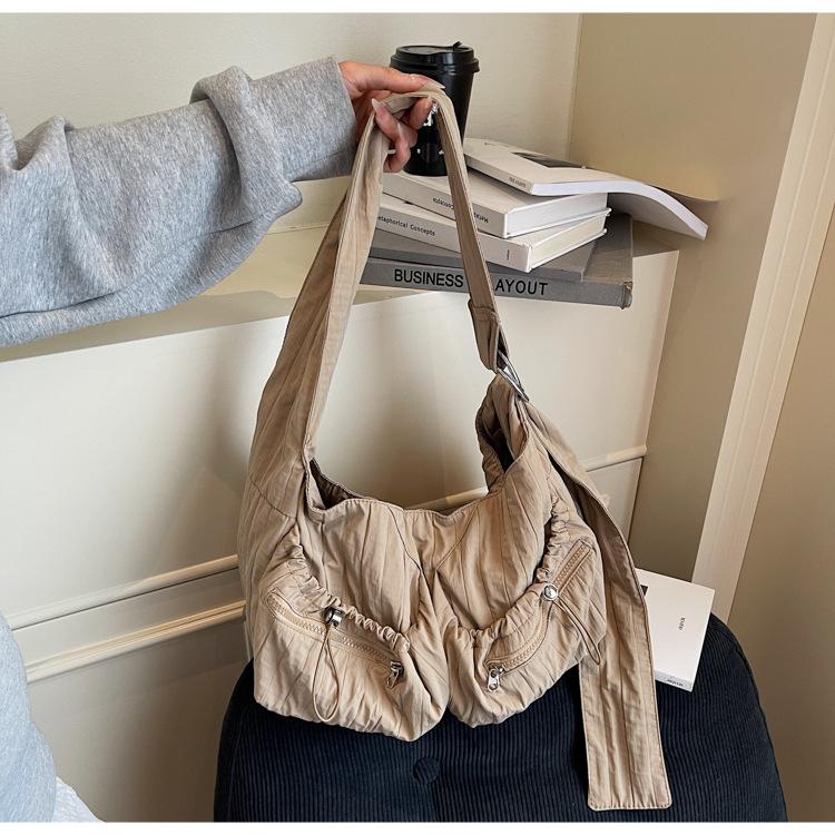 

Retro Design Women s Nylon Tote Shoulder Bags Drawstring Pocket Ladies Travel Messenger Bag Large Capacity Female Purse Handbags