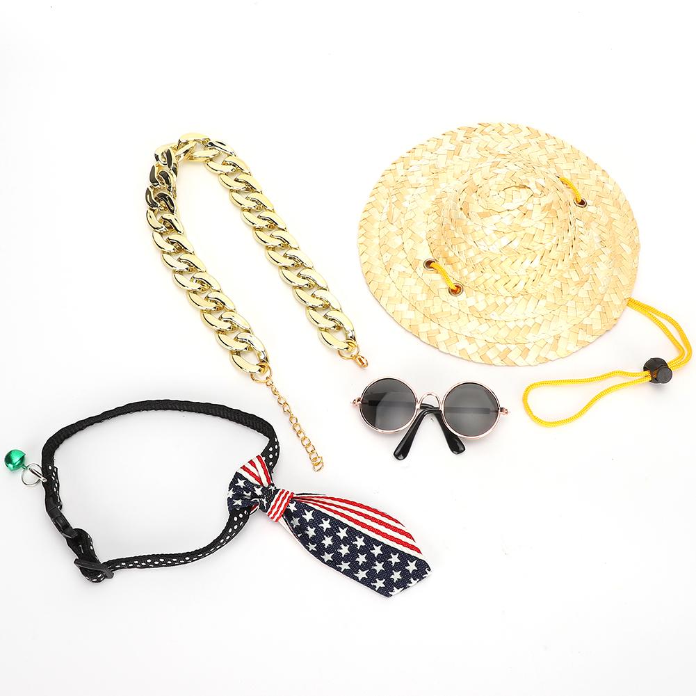 

4Pcs Pet Cat Glasses Set Fashion Puppy Cat Glasses Necklace Straw Hat Necktie for Dress UpSet of 4pcs