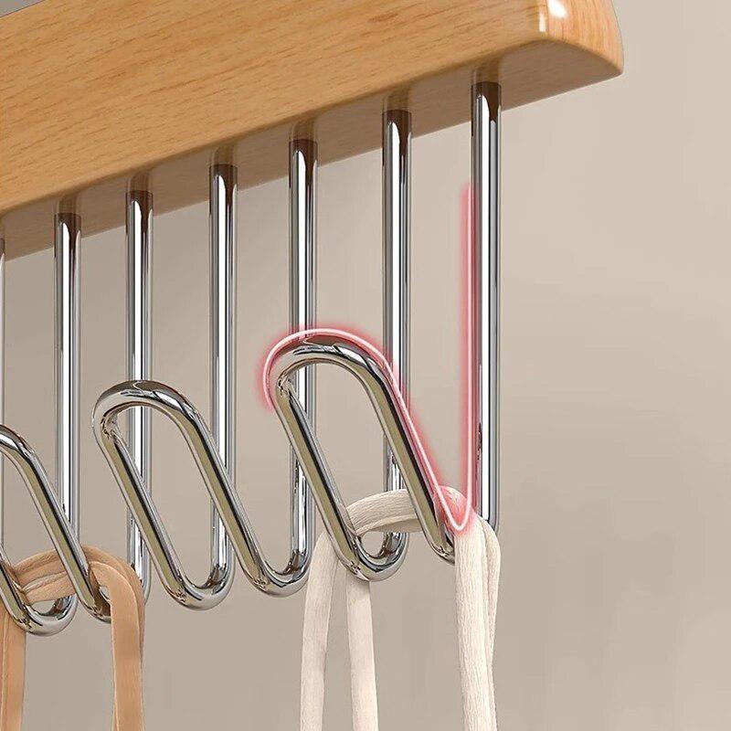 1 PC Multi-functional Solid Wood Hanger Hook Women Storage Bra Hanger Home Belt Hanger Durable 8 Hooks Rack Closet Clothes Organizer