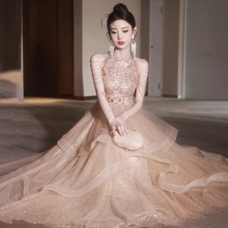 High-end Evening Dress Women's 1011 New Elegant Birthday Party Host Adult High-end Light Luxury Niche Dress
