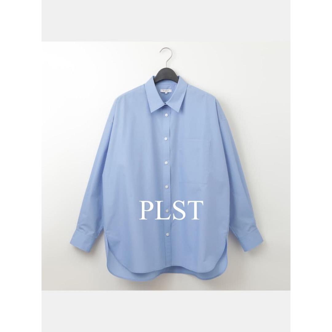 Plaste M size cotton blend oversized shirt (long sleeve) blue