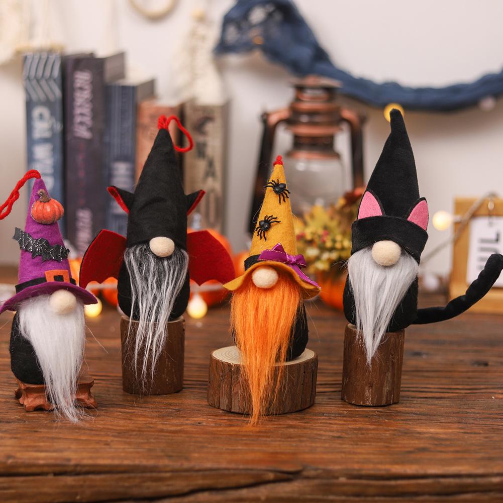Good Luck Gnome Decoration Halloween Gnome Plush Doll Spooky Halloween Gnome Doll with Bat Pumpkin Black Cat Ornaments for A
