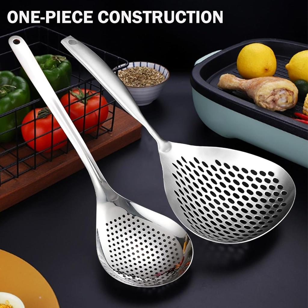 KAYCROWN Skimmer Slotted Spoon, 2 Pack Stainless Steel Pasta Spider Strainer Ladle for Frying and Cooking, Frying Strainer Spoon, Kitchen Cooking