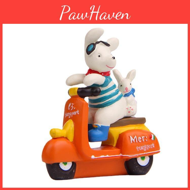 Cartoon Dog Resin Rabbit Figurine Ride Motorcycle For Home Office And Party Gift