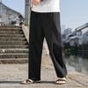 Chinese Style Men's Ramie Cotton Linen Trousers - Loose Plus Size, Straight Leg, Casual Tang Suit for Middle-Aged and Elderly, Spring/Summer.