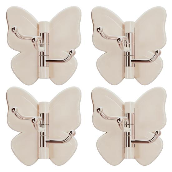 4PCS Butterfly Rotating Adhesive Hook, with 3 Swivel No Drill Wall Hook, Space Saving Adhesive Hook for Bathroom Kitchen Bedroom