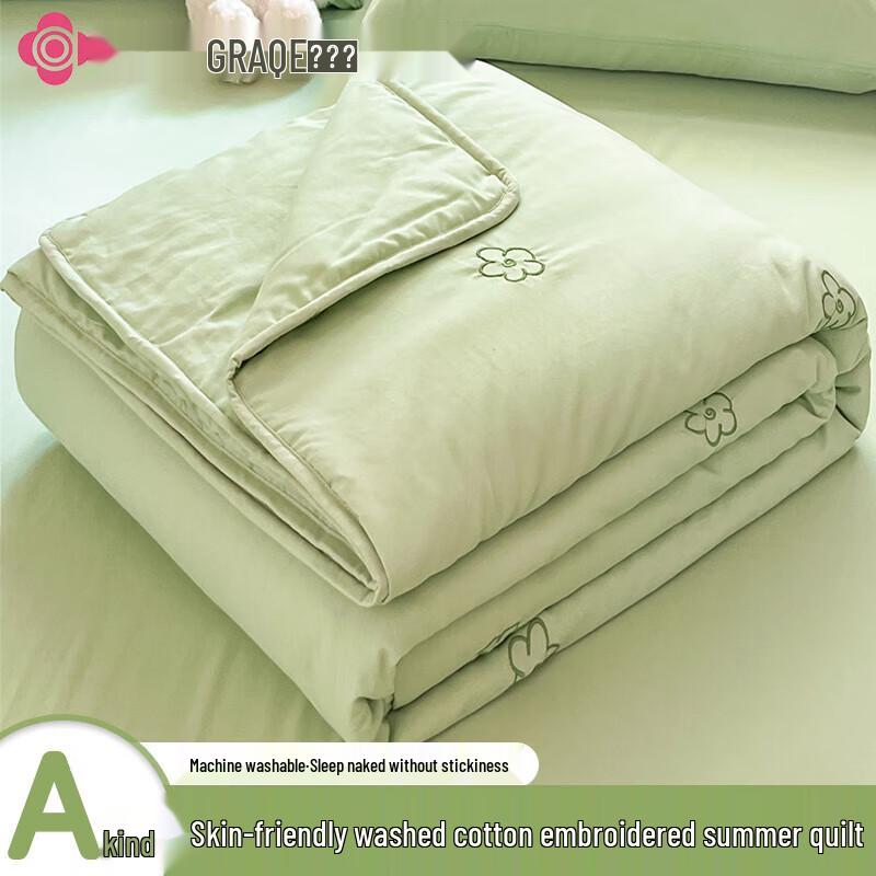 

Jieliya Embroidered Washed Cotton Summer Quilt Set