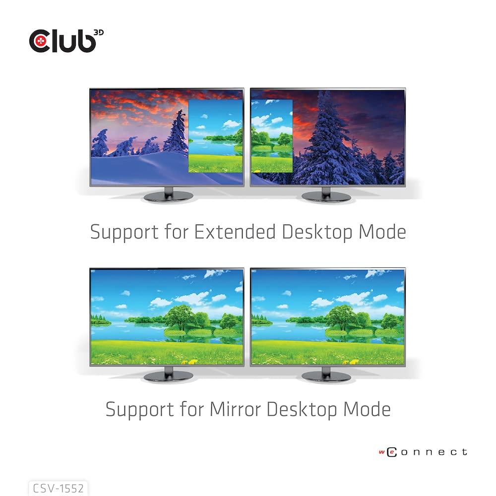 Club 3D MST Hub USB 3.2 Gen2 Type-C (DP Alt-Mode) to DisplayPort + HDMI 4K60Hz Male/Female Dual Display Splitter Hub (CSV-1552)