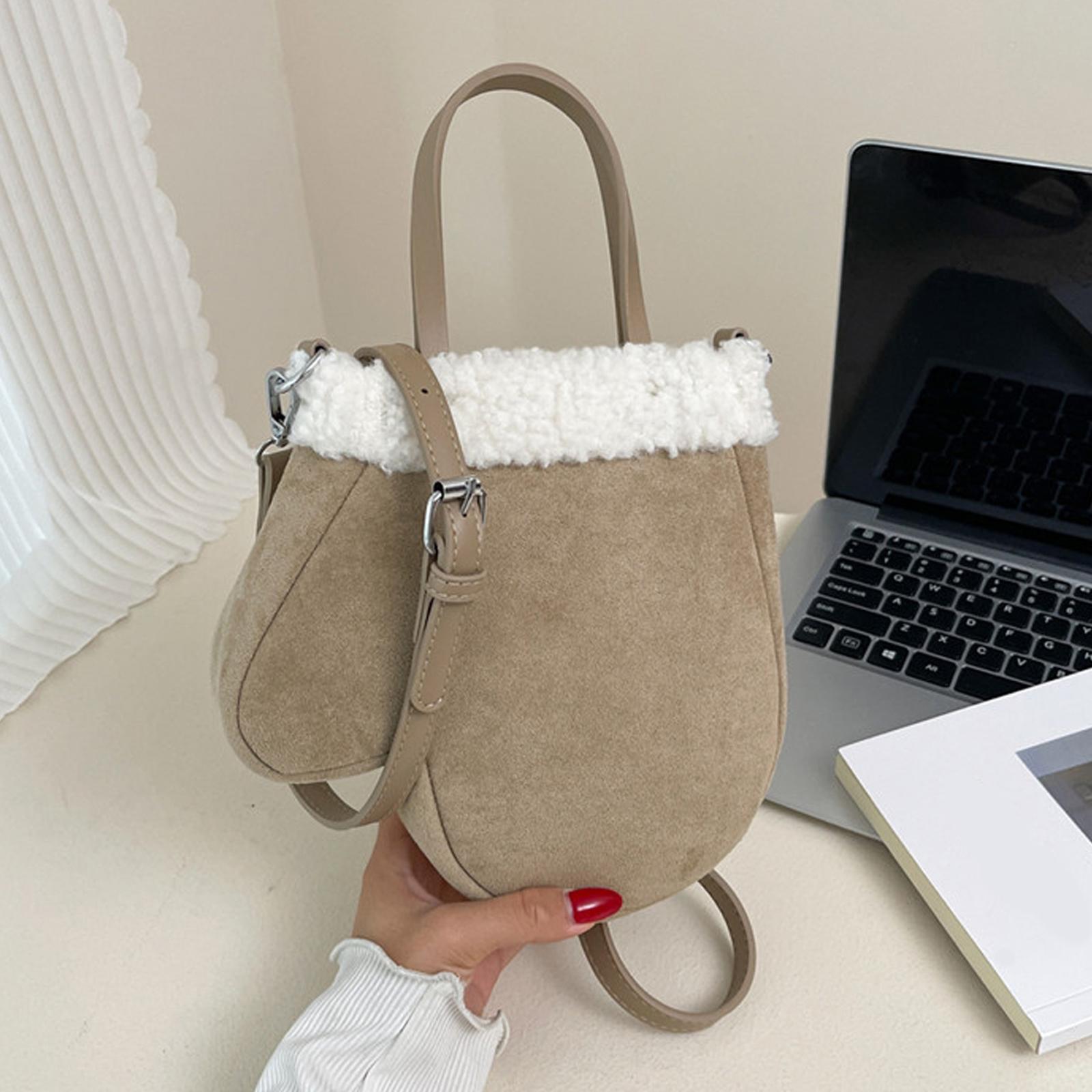 

Faux Suede Handbags Glove Shape Glove Bag Plush Top Handle Purse for Women Daily Travel Shopping хакі