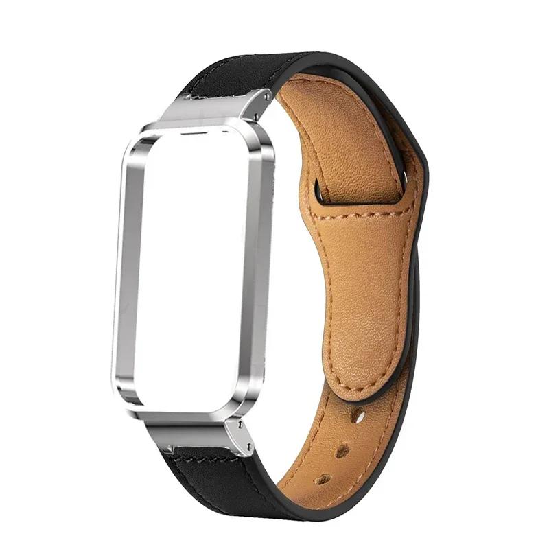 

Leather Strap+Metal Case Protector for Xiaomi Mi Band 8 Active Watch Band for Mi band 8 active Bracelets Protective Cover Shell For Mi Band 8 Active