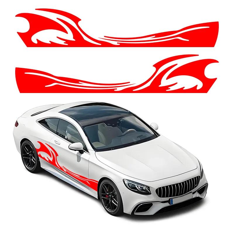 2 ks Vlnité Plamenové Grafiky Boční Samolepky na Karoserii Auta Plamenové Závodní Sportovní Pruhy Vinylové Obtisky pro Auto Univerzální