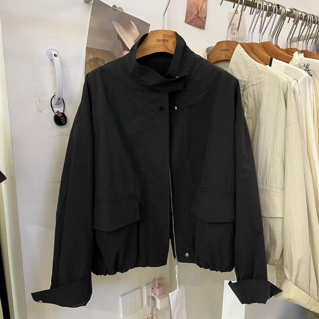 Spring 2025 Women's Loose Casual Chic Stand-Up Collar Jacket - Hong Kong Style