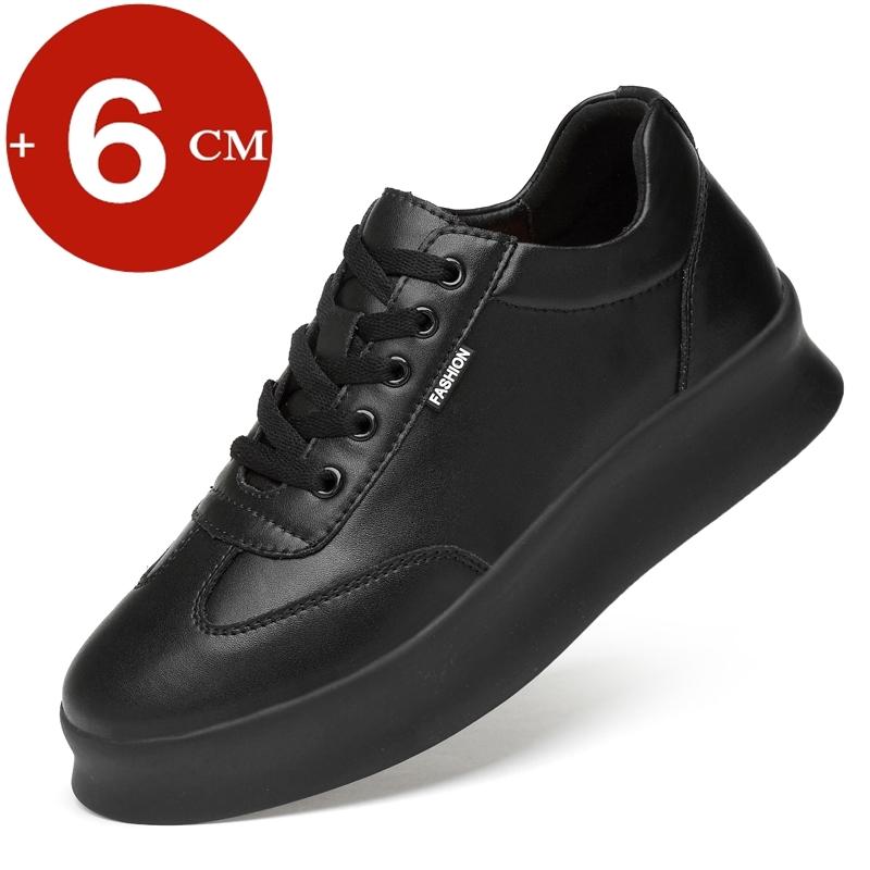Increase Men's Sneakers Lift Leather Shoes Men Casual Platform Elevator Shoes Man Height Increasing Shoes Black White Footwear