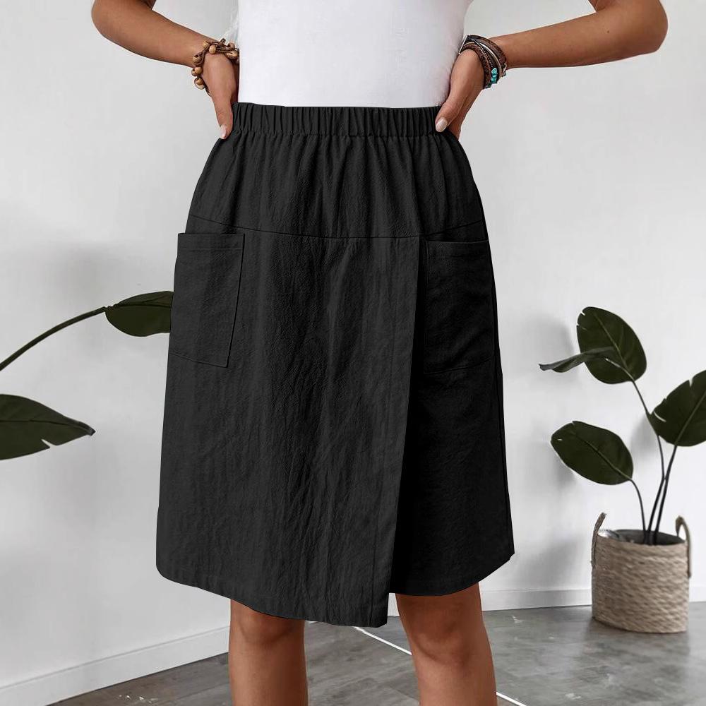 Women's Elastic Waist Side Pocket Midi Skirt In Multiple Colors
