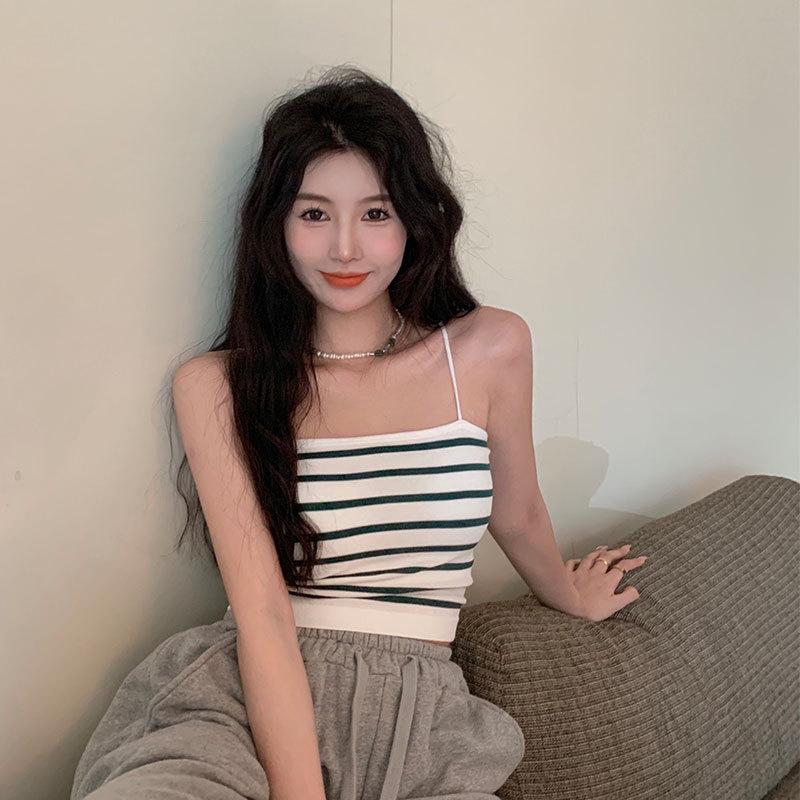 Striped Little Camisole Women with Breast Pads In The Back of The Underwear Sexy Breast Outside The Summer To Wear Pure Sex Spice Top