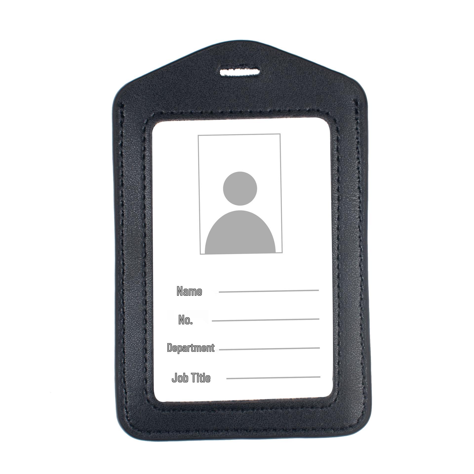 Genuine Leather ID Card Holder with Lanyard - Versatile Student Badge Holder with Custom Logo чёрный
