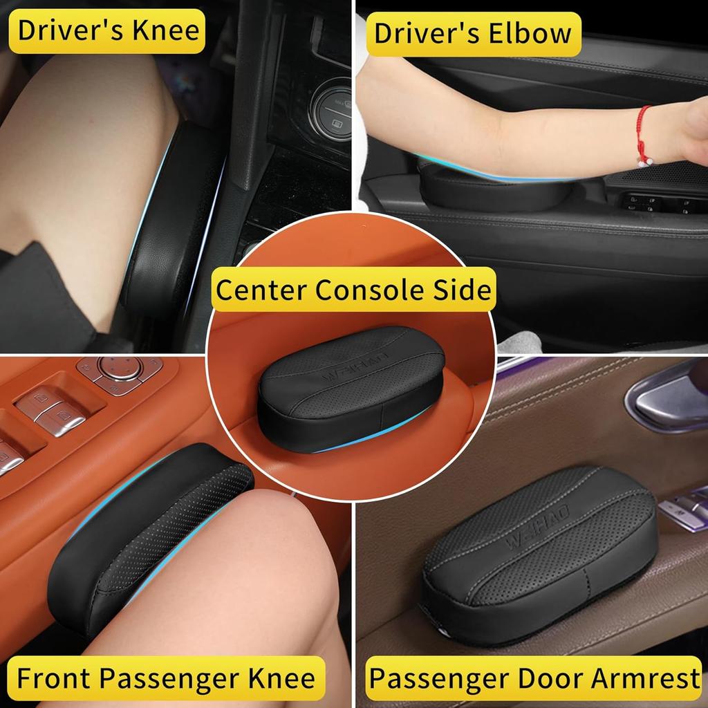 Car Knee Cushion Pad, Car Door Knee Pad Rest Cushion, Center Console Car Knee Pad Protector, Memory Foam Compact Knee Support With Hook & Loop, Nappa