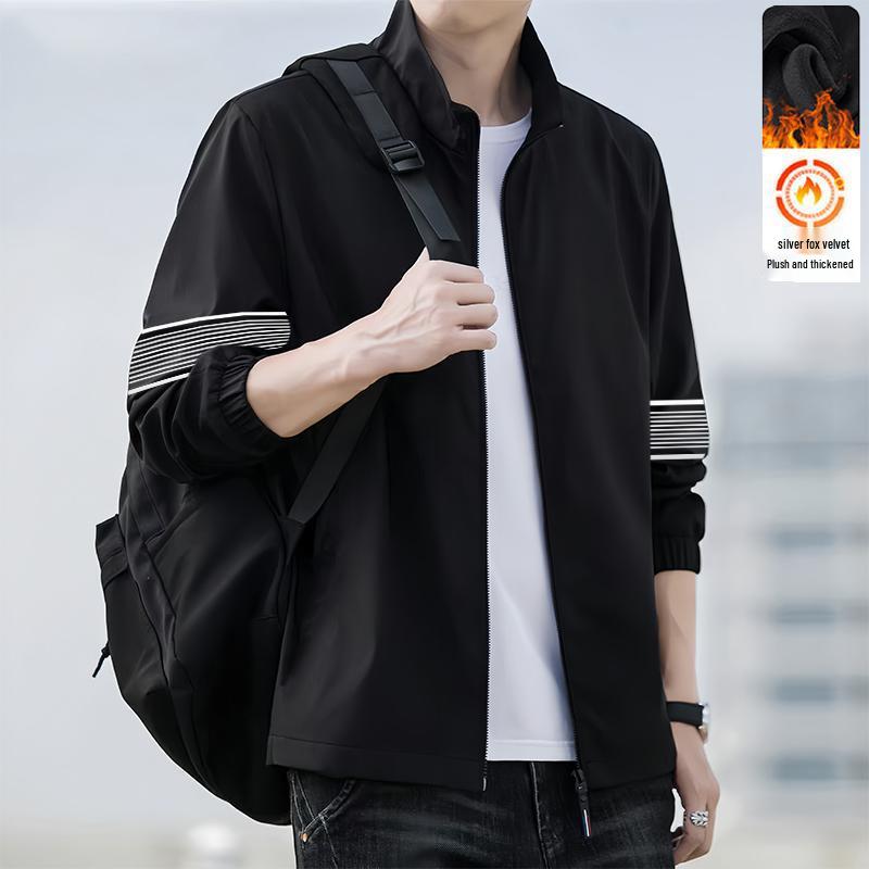 Men's Fashion Versatile Plus Velvet Stand Collar Windbreaker - 2025 Autumn/Winter Collection