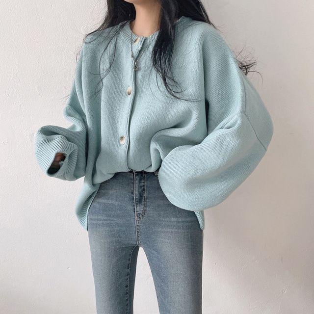 Long Sleeve Loose Knit Cardigan - Women's Versatile Retro Sweater, Round Neck, Lazy Style for Spring & Autumn