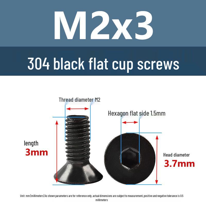 Yigu Black 304 Stainless Steel Extended Flat Head Hex Socket Screws (M2, M3, M4)