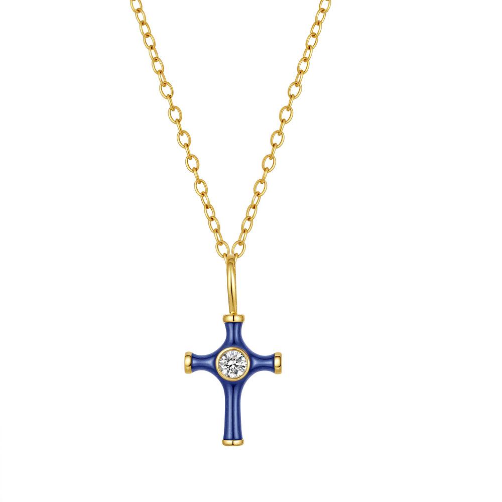 Color Oil Dripping Cross Necklace Stainless Steel Necklace Light Luxury Inlaid Zircon Niche Personalized Jewelry
